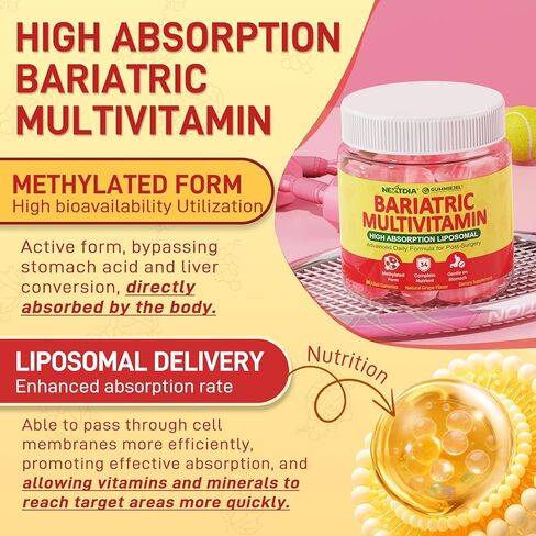 Liposomal Methylated Bariatric Multivitamin Gummies with Iron for Women & Men, High Absorption Multivitamin w/CoQ 10, Probiotic, Digestive Enzymes Support Gastric Bypass & Sleeve Recover, Energy,1Pack in Saudi Arabia