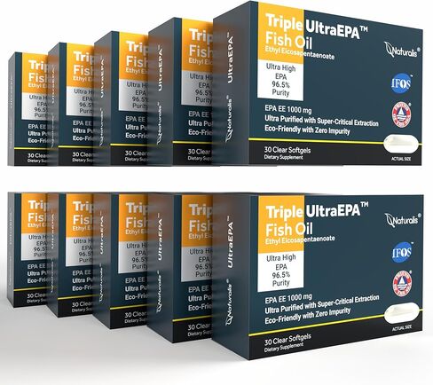 ناتشراليس القوة الثلاثية UltraEPA™ EPA 1000 ملغ | درجة صيدلانية عالية النقاء 99% أوميغا 3 مع 96.5% زيت السمك بدون تجعيد من وكالة حماية البيئة | معتمد من IFOS، من مصادر مستدامة، خالي من الكائنات المعدلة وراثيًا | 30 كبسولة هلامية in Kuwait