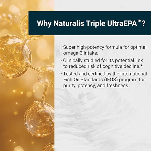 Naturalis Triple Strength UltraEPA™ EPA 1000mg | Pharmaceutical Grade High Purity 99% Omega-3 with 96.5% EPA Burpless Fish Oil | IFOS Certified, Sustainably Sourced, Non-GMO | 30 Softgels in Saudi Arabia