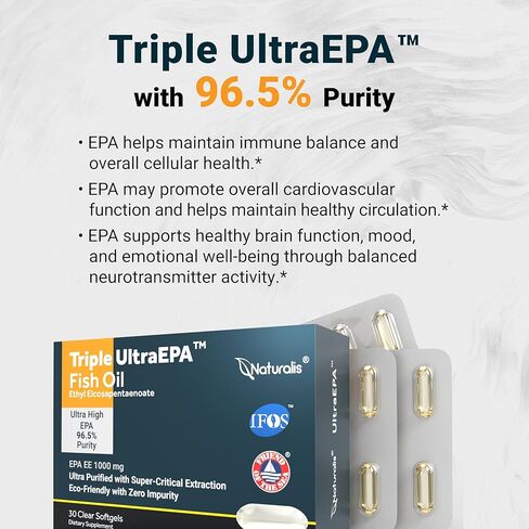 Naturalis Triple Strength UltraEPA™ EPA 1000mg | Pharmaceutical Grade High Purity 99% Omega-3 with 96.5% EPA Burpless Fish Oil | IFOS Certified, Sustainably Sourced, Non-GMO | 30 Softgels in Saudi Arabia