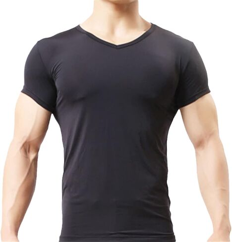 Mens Undershirts Ice Silk Shorts Sleeve Basic Shirts Sheer Fitness Bodybuilding Singlets Underwear Slim T-Shirts Sleepwear in Saudi Arabia