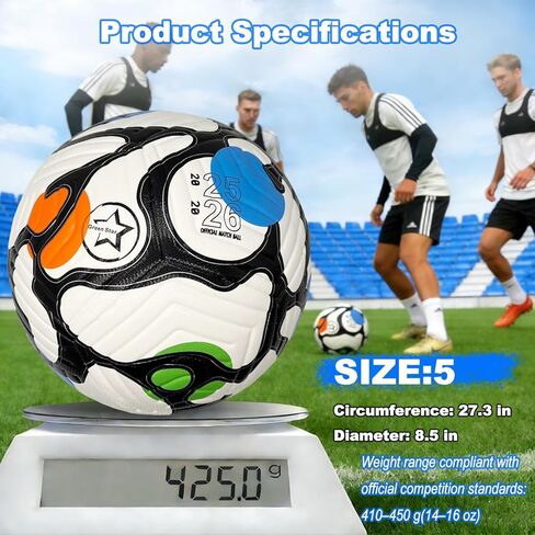 Soccer Ball Size 5,Waterproof PU Leather,Seamless Surface,Official Match Ball, Soccer Balls Training,with Pump & Needles in Saudi Arabia