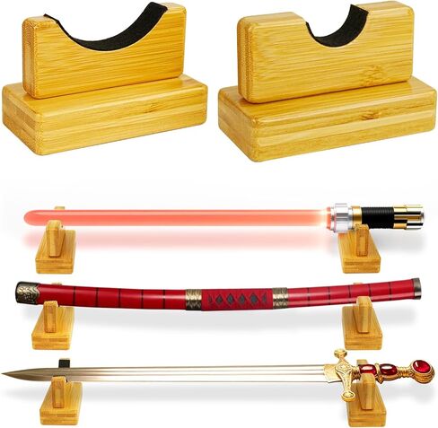 حامل سيف للسيف الضوئي وكاتانا وسيوف العصور الوسطى - حامل من الخيزران قابل للتعديل مع شاشة مبطنة مخملية لسيف الساموراي واكيزاشي تانتو جينجي، ديكور مكتب لسلاح الشفرة التنكرية (حامل أسود) in Kuwait