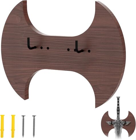 حامل حائط على شكل سيف من الخشب الصلب، رف عرض سيف عمودي مع خطافات قابلة للتعديل لسيف العصور الوسطى والفأس والخنجر والقوس، ولوحة متينة من خشب الزان لديكور المنزل وعرض المجموعة in Kuwait