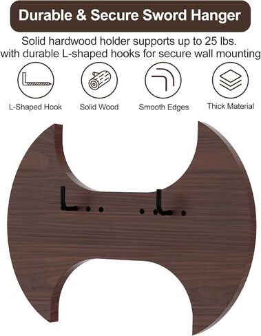 حامل حائط على شكل سيف من الخشب الصلب، رف عرض سيف عمودي مع خطافات قابلة للتعديل لسيف العصور الوسطى والفأس والخنجر والقوس، ولوحة متينة من خشب الزان لديكور المنزل وعرض المجموعة in Kuwait