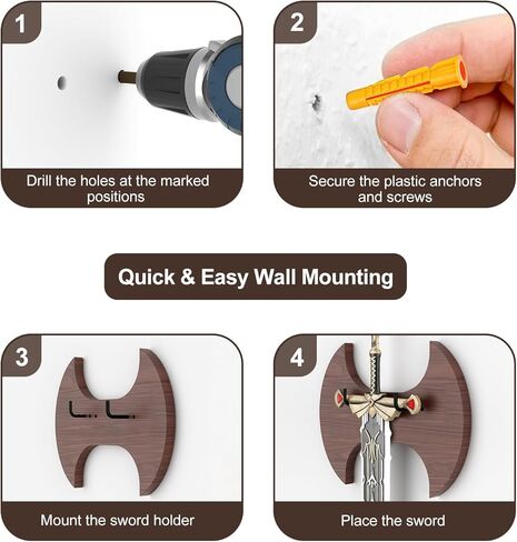 حامل حائط على شكل سيف من الخشب الصلب، رف عرض سيف عمودي مع خطافات قابلة للتعديل لسيف العصور الوسطى والفأس والخنجر والقوس، ولوحة متينة من خشب الزان لديكور المنزل وعرض المجموعة in Kuwait