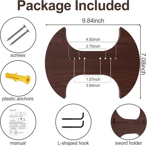 حامل حائط على شكل سيف من الخشب الصلب، رف عرض سيف عمودي مع خطافات قابلة للتعديل لسيف العصور الوسطى والفأس والخنجر والقوس، ولوحة متينة من خشب الزان لديكور المنزل وعرض المجموعة in Kuwait