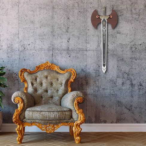 حامل حائط على شكل سيف من الخشب الصلب، رف عرض سيف عمودي مع خطافات قابلة للتعديل لسيف العصور الوسطى والفأس والخنجر والقوس، ولوحة متينة من خشب الزان لديكور المنزل وعرض المجموعة in Kuwait