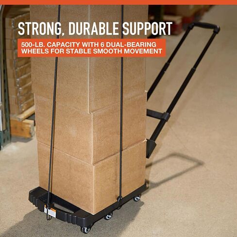 Ironton Foldable Hand Truck, 500 lb Heavy Duty Dolly with 6 Wheels, Compact 3.74" Fold, Adjustable Handle & Base, 17" x 12.6" Non-Slip Platform, Includes 2 Elastic Ropes. in Kuwait