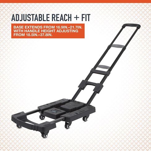 Ironton Foldable Hand Truck, 500 lb Heavy Duty Dolly with 6 Wheels, Compact 3.74" Fold, Adjustable Handle & Base, 17" x 12.6" Non-Slip Platform, Includes 2 Elastic Ropes. in Kuwait