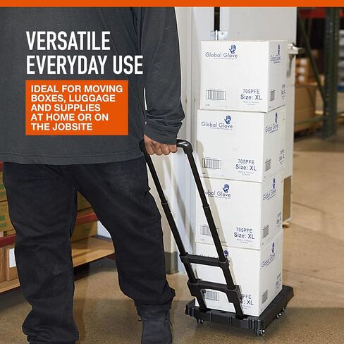 Ironton Foldable Hand Truck, 500 lb Heavy Duty Dolly with 6 Wheels, Compact 3.74" Fold, Adjustable Handle & Base, 17" x 12.6" Non-Slip Platform, Includes 2 Elastic Ropes. in Kuwait