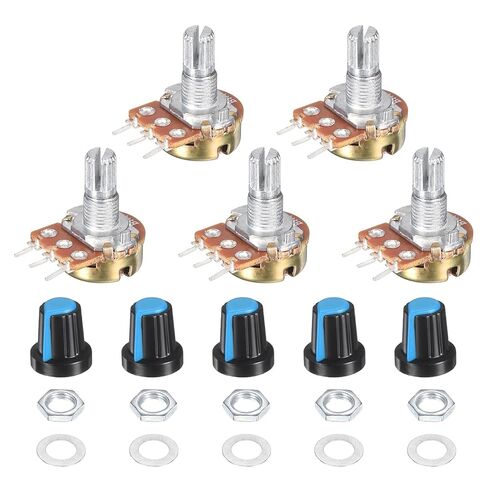 MECCANIXITY WH148 100K Ohm Potentiometer Kit Linear Taper Adjustable Rotary Potentiometer with Knobs and Washers for Audio Applications Devices, Blue, 5 Set in Saudi Arabia