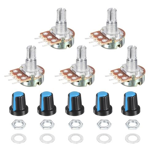 MECCANIXITY WH148 100K Ohm Potentiometer Kit Linear Taper Adjustable Rotary Potentiometer with Knobs and Washers for Audio Applications Devices, Blue, 5 Set in Saudi Arabia