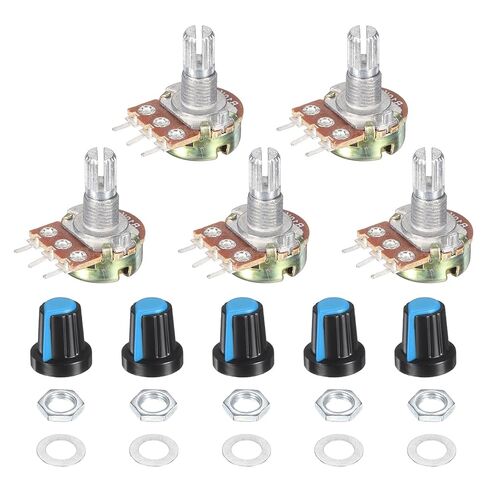 MECCANIXITY WH148 100K Ohm Potentiometer Kit Linear Taper Adjustable Rotary Potentiometer with Knobs and Washers for Audio Applications Devices, Blue, 5 Set in Saudi Arabia