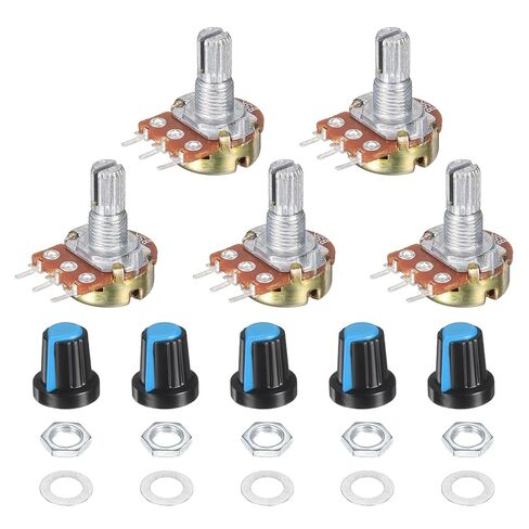 MECCANIXITY WH148 100K Ohm Potentiometer Kit Linear Taper Adjustable Rotary Potentiometer with Knobs and Washers for Audio Applications Devices, Blue, 5 Set in Saudi Arabia