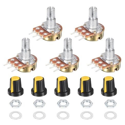 MECCANIXITY WH148 250K Ohm Potentiometer Kit Linear Taper Adjustable Rotary Potentiometer with Knobs and Washers for Audio Applications Devices, Yellow, 5 Set in Saudi Arabia