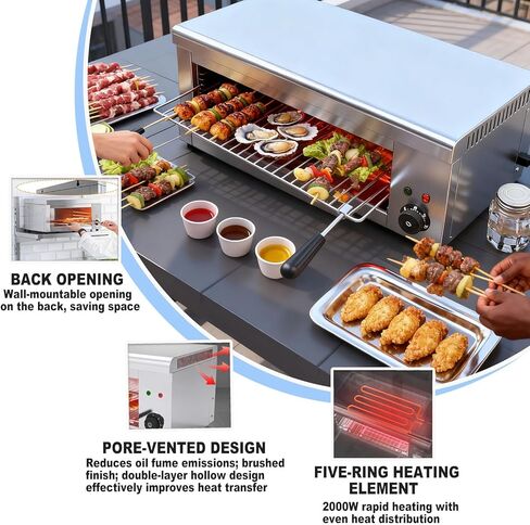 Commercial Salamander Broiler Countertop Grill, 2000w Electric Salamander Cheese Melter Stainless Steel Wall Mounted Cheese Broiler Oven W/ 122-572°F Temp For Cheese Steak Sandwiches in Saudi Arabia