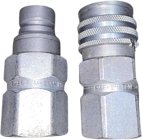Parker FEM-502-12FO + FEM-501-12FO Flat-Face Hydraulic Quick-Disconnect Set, Compatible with Bobcat – ISO 16028 Non-Spill Couplers, Steel 3/4-Body Pair (Female + Male) in Saudi Arabia