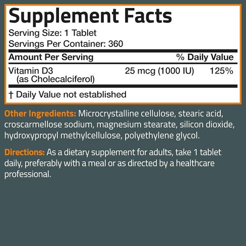 Bronson Vitamin D3 1000 IU (25mcg) Low Dose Vitamin D, 360 Tablets in Saudi Arabia