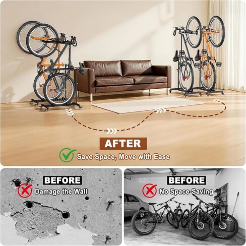 حامل دراجة عمودي، حامل أرضية للدراجة قائم بذاته مع ارتفاع قابل للتعديل، حامل دراجة داخلي موفر للمساحة للمرآب والشقق، متوافق مع عجلات دراجات MTB ودراجات الطرق حتى 29 بوصة in Kuwait