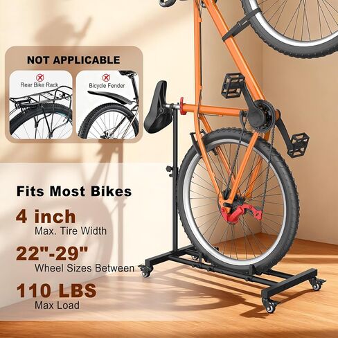 حامل دراجة عمودي، حامل أرضية للدراجة قائم بذاته مع ارتفاع قابل للتعديل، حامل دراجة داخلي موفر للمساحة للمرآب والشقق، متوافق مع عجلات دراجات MTB ودراجات الطرق حتى 29 بوصة in Kuwait