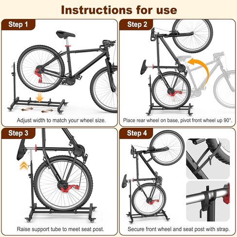 حامل دراجة عمودي، حامل أرضية للدراجة قائم بذاته مع ارتفاع قابل للتعديل، حامل دراجة داخلي موفر للمساحة للمرآب والشقق، متوافق مع عجلات دراجات MTB ودراجات الطرق حتى 29 بوصة in Kuwait