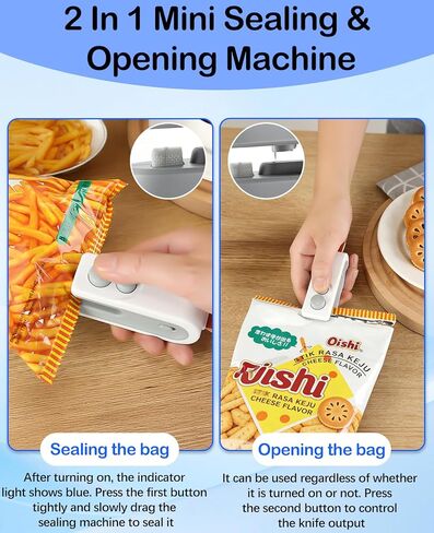 3-in-1 Mini Bag Sealer with Cutter and Magnet,Rechargeable Handheld Bag Sealer,Portable Heat Sealer for Heavy-Duty Plastic Snack & Chip Bags, Food Saver, Kitchen Storage in Kuwait