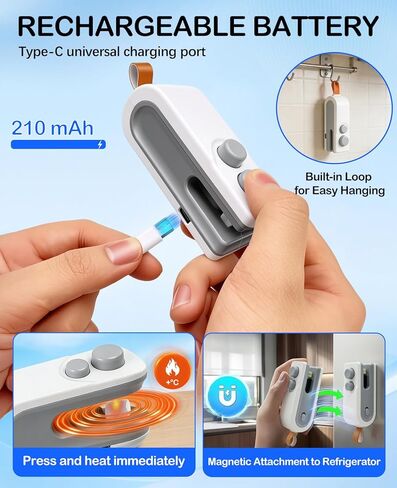 3-in-1 Mini Bag Sealer with Cutter and Magnet,Rechargeable Handheld Bag Sealer,Portable Heat Sealer for Heavy-Duty Plastic Snack & Chip Bags, Food Saver, Kitchen Storage in Kuwait