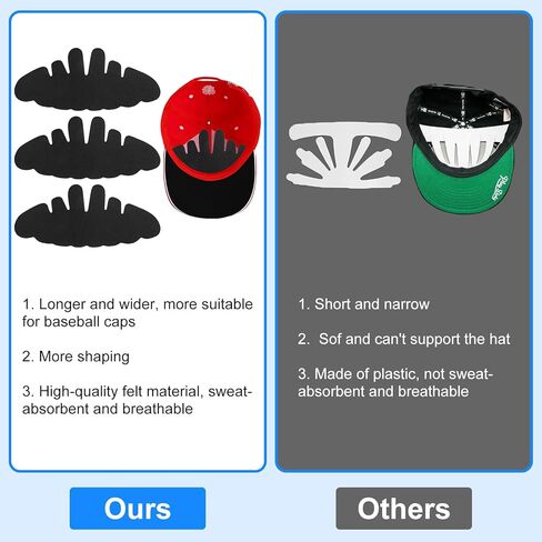 8PCS Baseball Caps Inserts - Flexible Hat Sweat Liner - Washable & Reusable Felt Hat Liners -Sweat Protection Hat Shaper Insert Stiffener - Supports Brim & Crown Black in Saudi Arabia