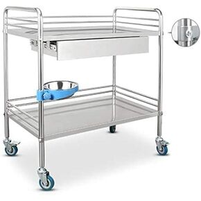 عربة طبية لمختبر الأسنان، عربة من الفولاذ المقاوم للصدأ مكونة من 2/3 طبقات للأدوات الطبية، عربة تقديم محمولة لمعدات المستشفيات على العجلات، درج كبير، 3 طبقات، 81 × 50 × in Kuwait