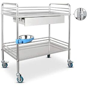 Medical Trolley Dental Lab Trolley Stainless Steel Laboratory Trolley Medical Hospital Equipment Portable Serving Trolley with Wheels - 2/3 Layers, Large Drawer, 2 Layers - 81 x 50 x 91 cm, Collector in Kuwait