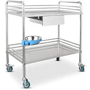 عربة مختبر الأسنان الطبية، عربة أدوات طبية من الفولاذ المقاوم للصدأ 2/3 طبقات، عربة تقديم محمولة لمعدات المستشفيات على العجلات، درج صغير، 3 طبقات-69x46x in Kuwait