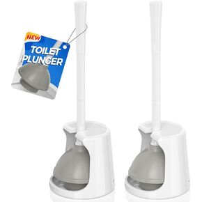 Toilet Plunger with Holder, 2 Pack Plungers for Bathroom Heavy Duty for 5.7-inch Toilet Drain, Toilet Plunger and Holder Combo for Bathroom Cleaning(White) in Kuwait