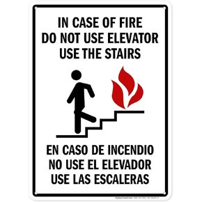 In Case Of Fire Do Not Use Elevator Use The Stairs Bilingual Sign, Fire Safety Sign, 12x18 Inches, 55 mil thick HDPS (high density polystyrene), Made in USA by My Sign Center in Kuwait