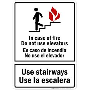 In Case Of Fire Do Not Use Elevators Use Stairways Bilingual Sign, 18x24 Inches, 55 mil thick HDPS (high density polystyrene), Made in USA by My Sign Center in Kuwait