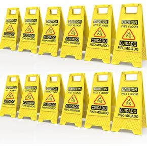 12 حزمة 24 بوصة تحذير أرضية مبللة، علامات تحذير السلامة ثنائية اللغة صفراء على الوجهين، إطار علامات أرضية مبللة آمنة تجارية، قابلة للطي لسهولة التخزين (12) in Kuwait