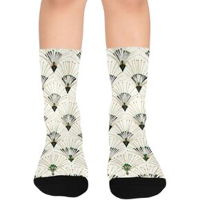 جوارب المشي لمسافات طويلة باللون الأخضر بطباعة مروحة شرقية - جوارب شتوية حرارية سميكة دافئة للأولاد والبنات الصغار للمدرسة، والارتداء اليومي والأنشطة الخارجية in Kuwait