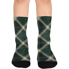 جوارب المشي لمسافات طويلة منقوشة باللون الأخضر - جوارب شتوية حرارية سميكة دافئة للأولاد والبنات الصغار للمدرسة، والارتداء اليومي والأنشطة الخارجية in Kuwait