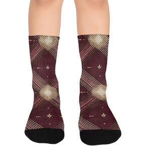 جوارب للمشي لمسافات طويلة مطبوعة باللون البني المذهب باللون العنابي - جوارب شتوية حرارية سميكة دافئة للأولاد والبنات للمدرسة، والارتداء اليومي والأنشطة الخارجية in Kuwait