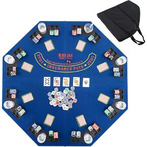 GOFLAME 8-Player Foldable Poker Table Top, 48" Casino Texas Hold’em Game Table with Cup Holders & Chip Trays, Anti-Slip Blackjack Poker Table Topper with Carrying Bag for Family Games, Casino, Blue in Kuwait