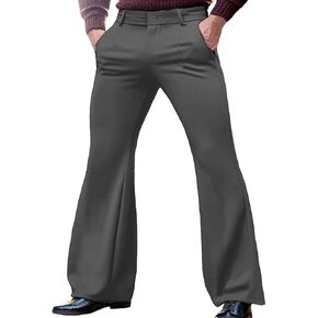 JOFOW Men's Bell Bottom 70s Disco Stylish Dancing Stage Performance Flat Front Stretch Trousers in Saudi Arabia