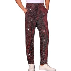 JOFOW Men's Sequins Pants Party Disco Shiny Sparkly Straight Leg Trousers Casual Dance Slim Fit Pants in Saudi Arabia
