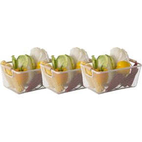 مجموعة أساسية مكونة من 3 سلال شبكية معدنية كبيرة متعددة الأغراض مع منظمات تخزين بمقبض خشبي للمطبخ والحمام وخزانة وحامل الفاكهة وحامل الأطعمة والمشروبات وديكور المنزل in Kuwait