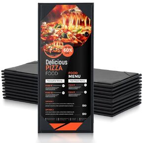 MYFULLY Restaurant Menu Holders 4.25" x 11", 12 Pack Black PU Leather Single Panel Menu Covers with Angled Corners for Restaurant, Bar, Coffee Shop, Wine List (6 View) in Kuwait