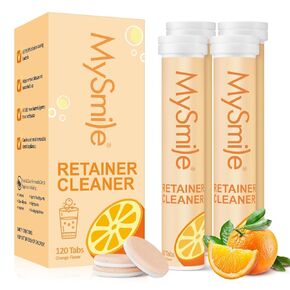 منظف ​​مثبت الأسنان من ماي سمايل مع 120 قرصًا لتنظيف طقم الأسنان، منظف طقم الأسنان أسرع لمدة 3 دقائق يزيل البلاك والروائح والبقع من المصففات، والإنفيزلاين، وواقي الفم، والواقي الليلي... in Kuwait