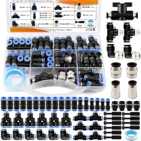 60 قطعة 1/4 "مجموعة متنوعة من تركيبات خرطوم الهواء سريعة التوصيل، ادفع لتوصيل التركيبات، مع تركيبات خط الهواء الموضوع NPT لنظام فرامل الهواء in Kuwait