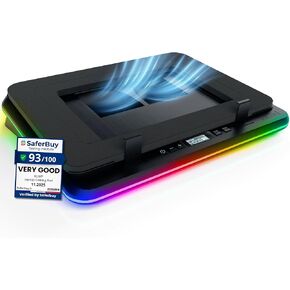 KLIM Turbofrost Gaming Laptop Cooling Pad - 4 Powerful Turbo Fans - 4 x 4000 RPM, Dynamic RGB, 4-Ports USB, Laptop Cooler 2 Power Modes USB-C/DC, Sealed Foam for Fast Cooling - Up to 17in - Black in Kuwait