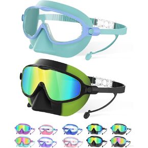 نظارات سباحة للأطفال مع غطاء أنف للأعمار من 3 إلى 12 عامًا، عبوتان من نظارات السباحة المضادة للضباب/الأشعة فوق البنفسجية للأولاد والبنات والأطفال الصغار in Kuwait