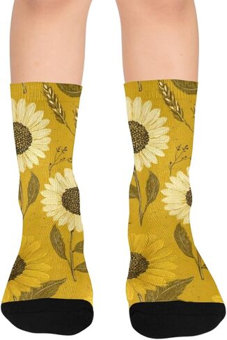 جوارب المشي لمسافات طويلة مطبوعة على شكل حصاد عباد الشمس - جوارب شتوية حرارية سميكة دافئة للأطفال الصغار للأولاد والبنات للمدرسة، والارتداء اليومي والأنشطة الخارجية in Kuwait