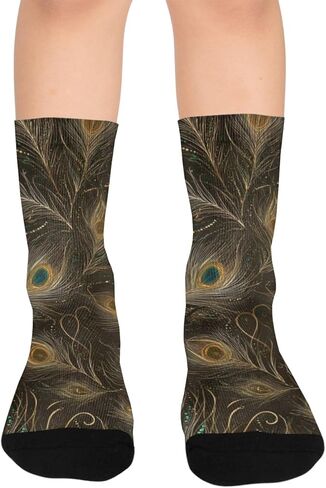 جوارب المشي لمسافات طويلة بطبعة طاووس فنية ليلية - جوارب شتوية حرارية سميكة دافئة للأولاد والبنات الصغار للمدرسة، والارتداء اليومي والأنشطة الخارجية in Kuwait